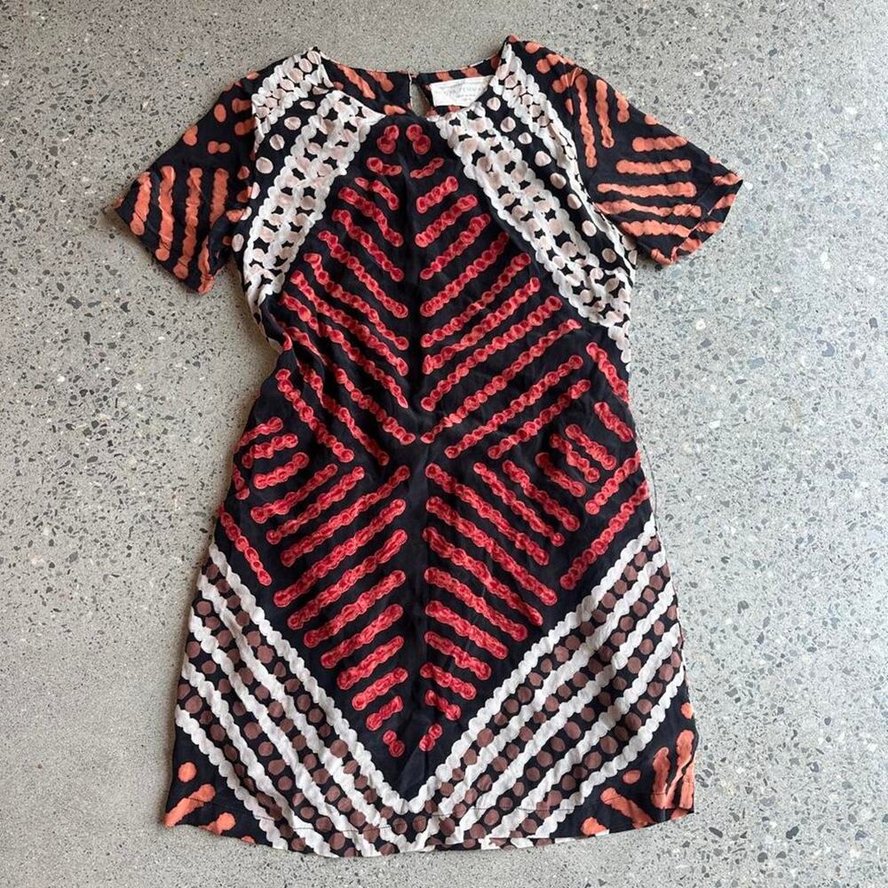 ROOPA PEMMARAJU Silk Multicolor Bohemian Shift Short Sleeve Dress Size 10